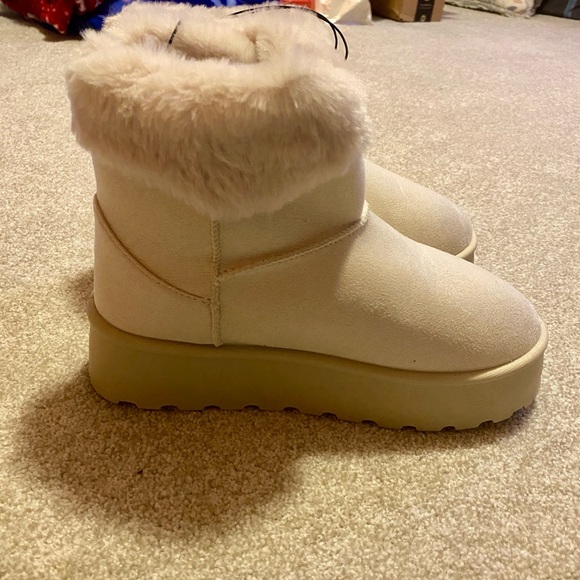 Faux Fur Platform Mini Ankle Boots - Sand - Picture 3 of 7